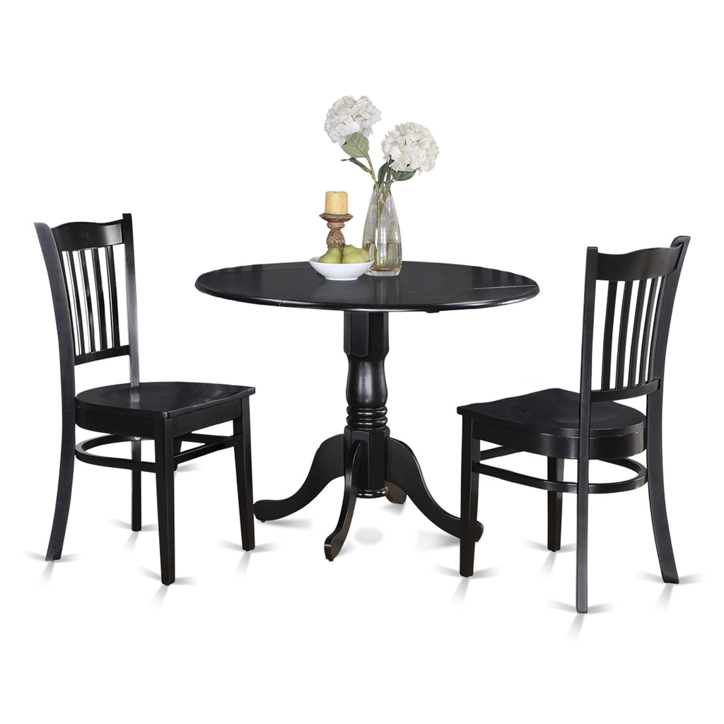 DLGR3-EMN-N Compact Round Table Set with Dropleaf for Kitchens Includes 42x42 Inch Dining Table and Two Wooden Chairs