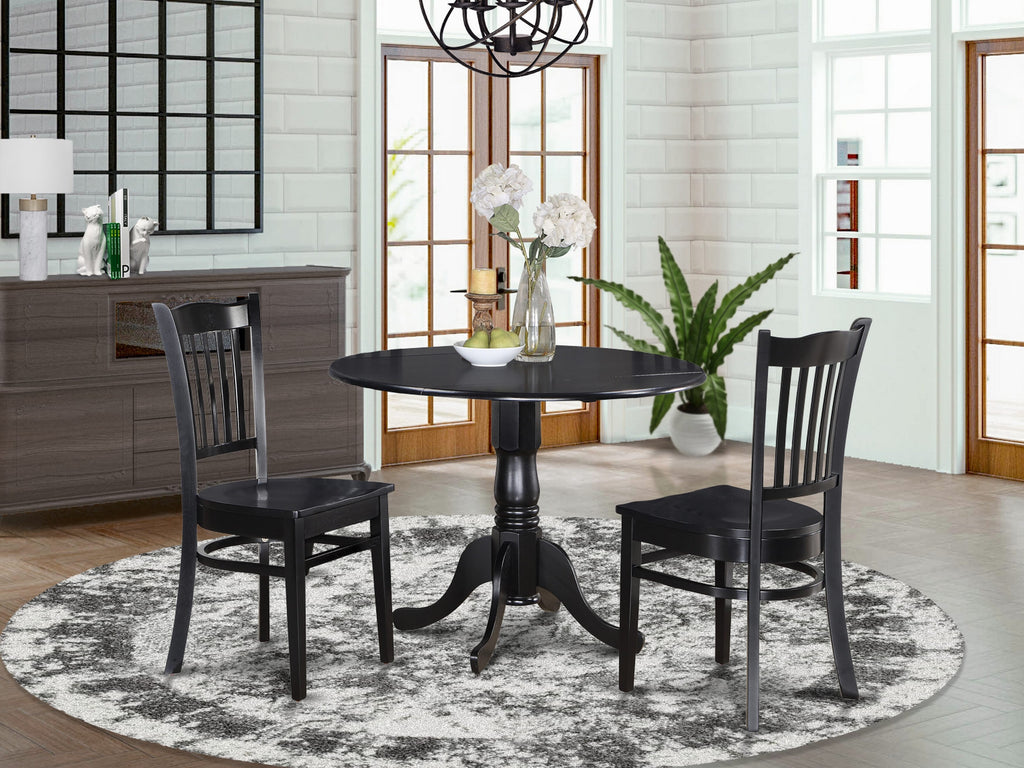 DLGR3-EMN-N Compact Round Table Set with Dropleaf for Kitchens Includes 42x42 Inch Dining Table and Two Wooden Chairs