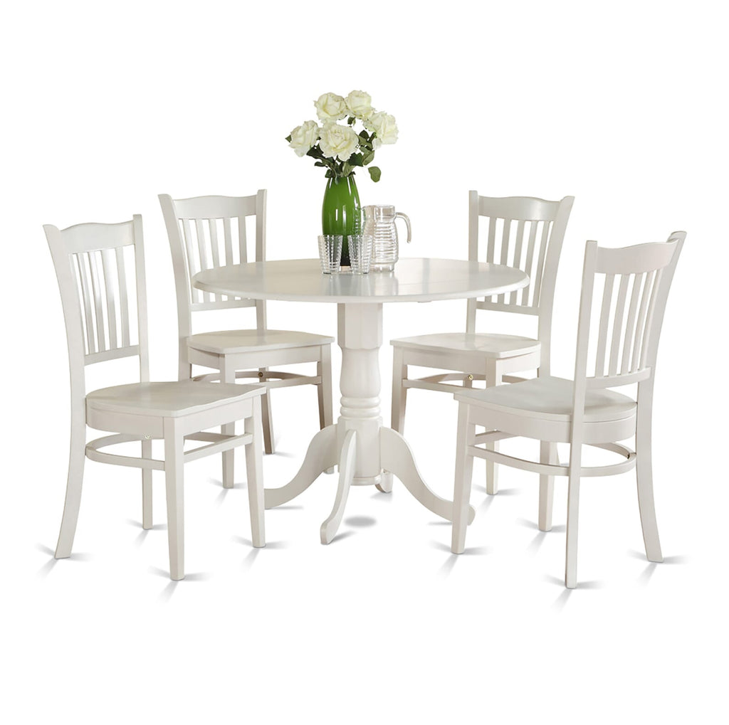 DLGR5-EC2-6 Elegant 5-Piece Round Table & Chair Set with Dropleaf, Perfect for Modern Dining Spaces, Linen White