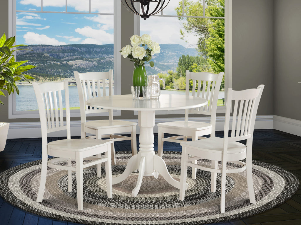DLGR5-EC2-6 Elegant 5-Piece Round Table & Chair Set with Dropleaf, Perfect for Modern Dining Spaces, Linen White