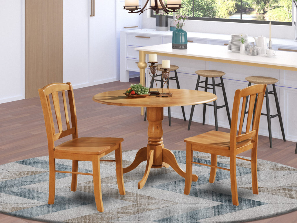 DLIN3-F78-4 Cozy Round Dining Set with Dropleaf & Chairs - Perfect for Compact Spaces, Oak Finish
