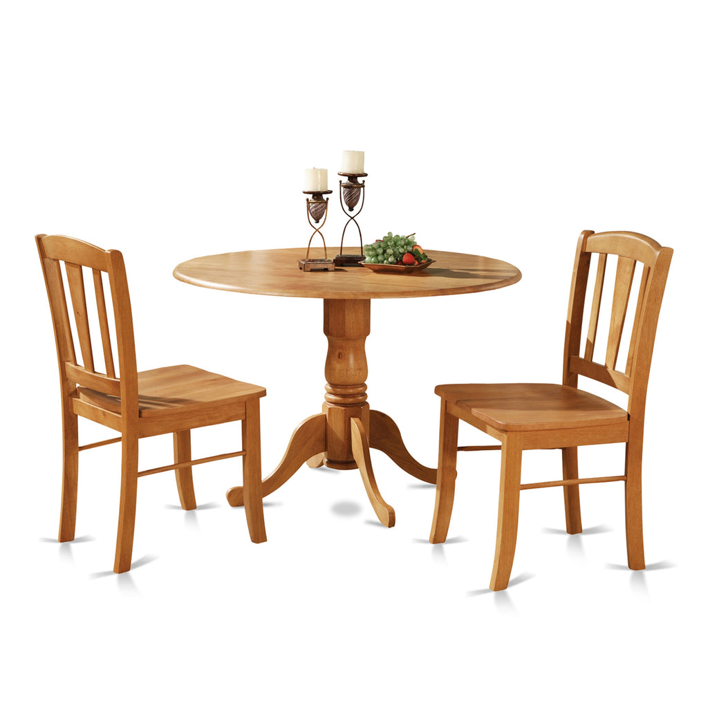 DLIN3-F78-4 Cozy Round Dining Set with Dropleaf & Chairs - Perfect for Compact Spaces, Oak Finish
