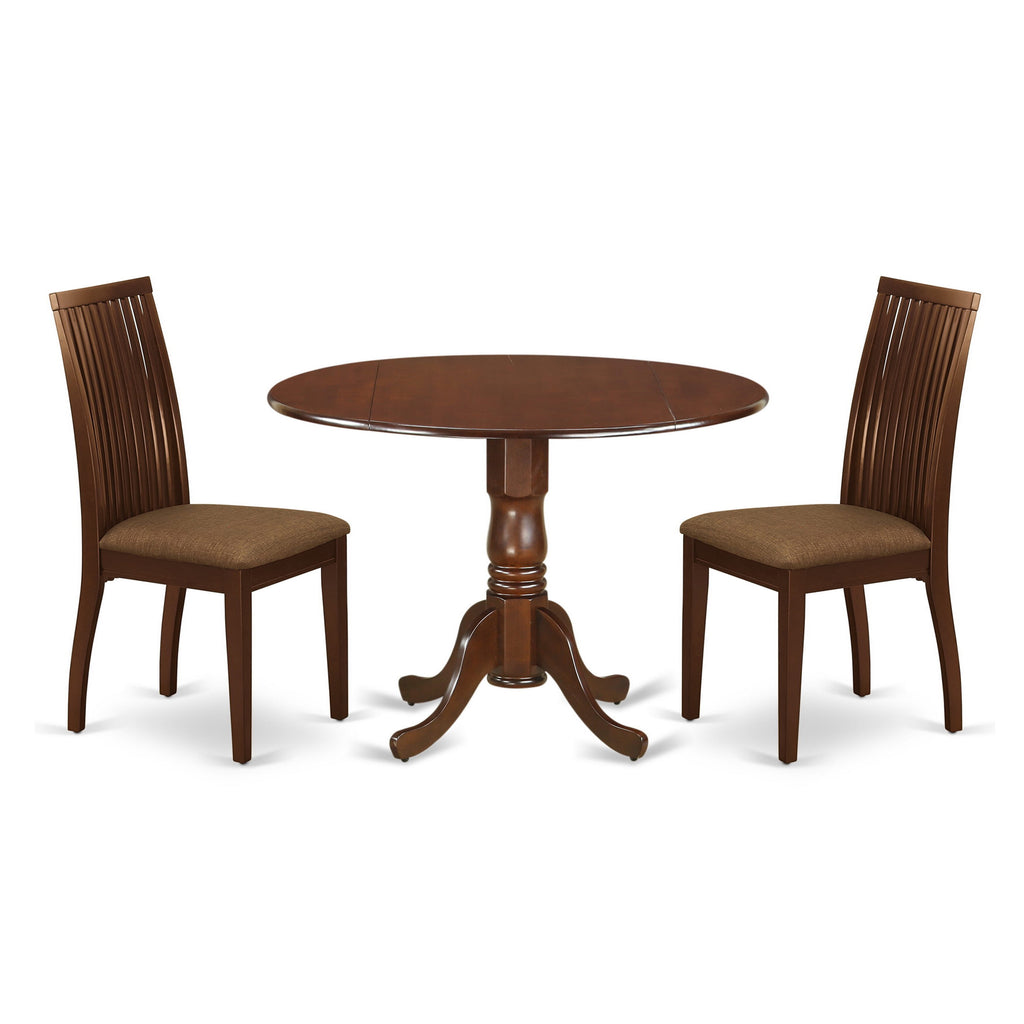 DLIP3-1JT-R Elegant 3-Piece Dropleaf Dining Set with 2 Upholstered Chairs and Mahogany Wood Table