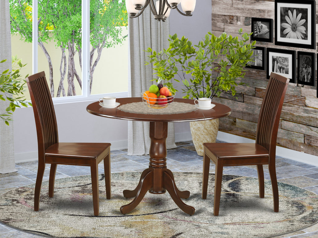 DLIP3-C3J-4 Three-Piece Dark Wood Dining Set with Drop-leaf Table and Pair of Chairs