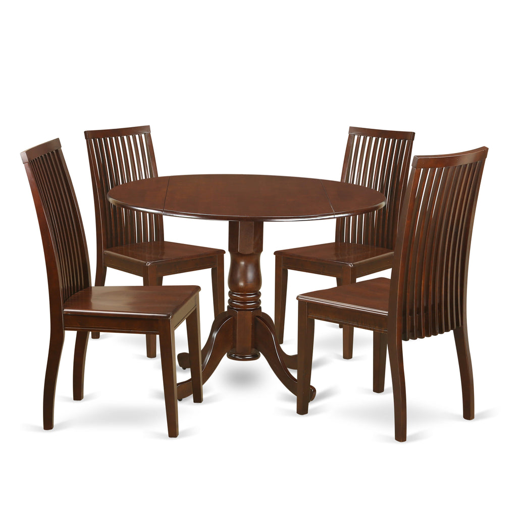 DLIP5-ZMI-J Elegant 5-Piece Mahogany Dining Set Round Table with Dropleaf and 4 Chairs, 42-Inch