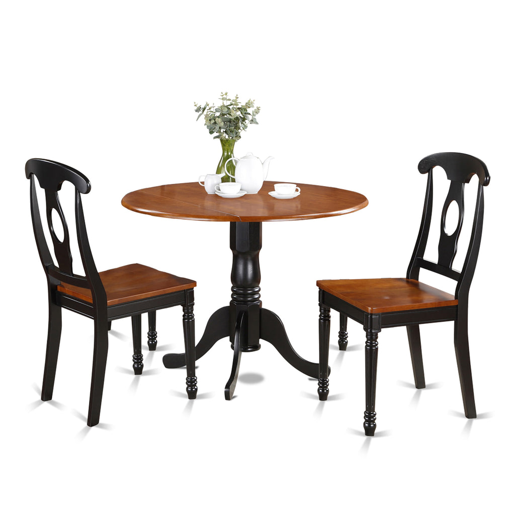 DLKE3-YIC-L 3-Piece Round Dropleaf Table and Chair Combo, 42x42in, Black Cherry Finish for Kitchen