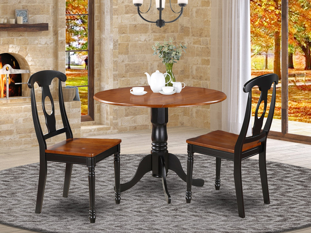 DLKE3-YIC-L 3-Piece Round Dropleaf Table and Chair Combo, 42x42in, Black Cherry Finish for Kitchen