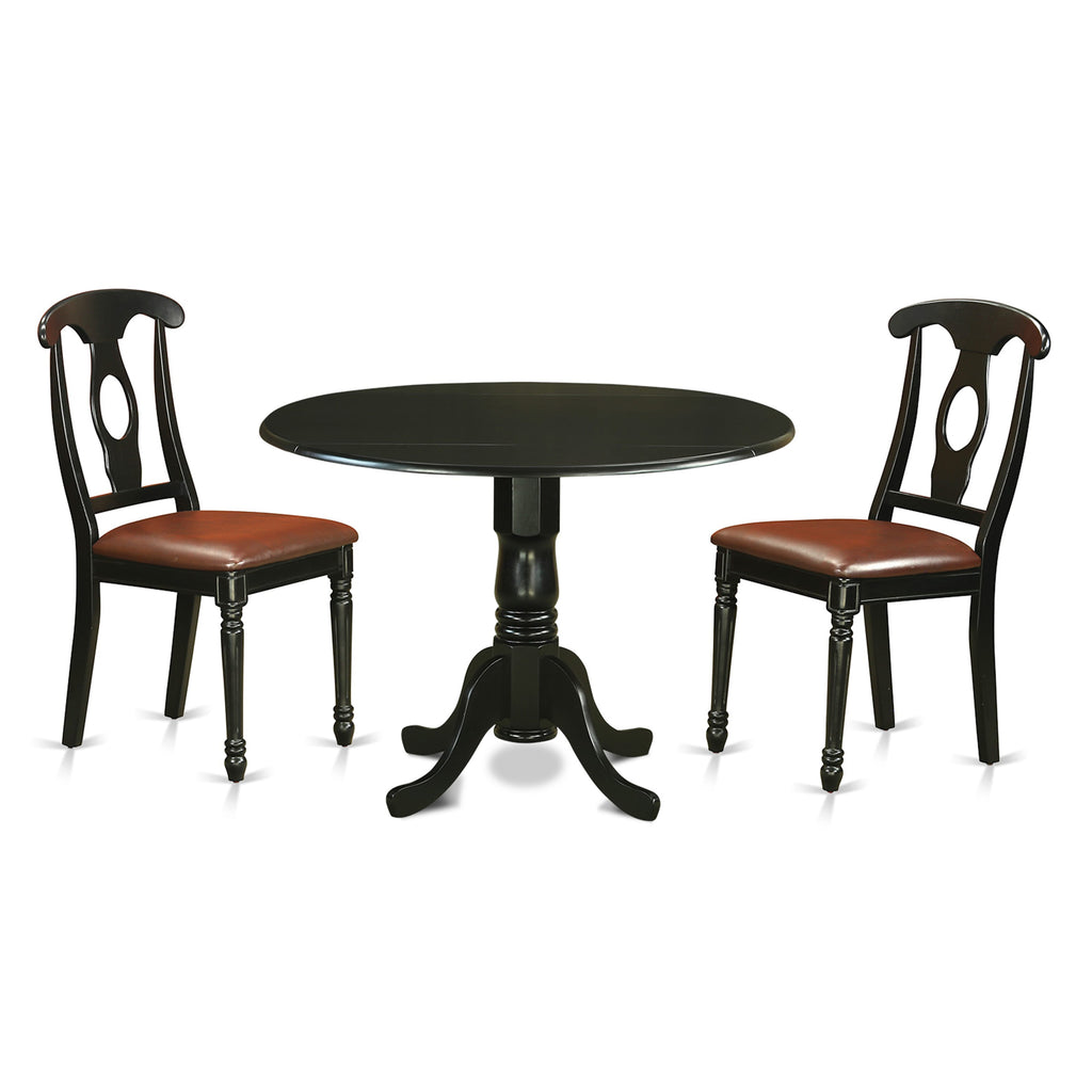 DLKE3-5IZ-JP 3-Piece Kitchen Ensemble with a Round Dropleaf Table & Black Faux Leather Seats, 42-Inch