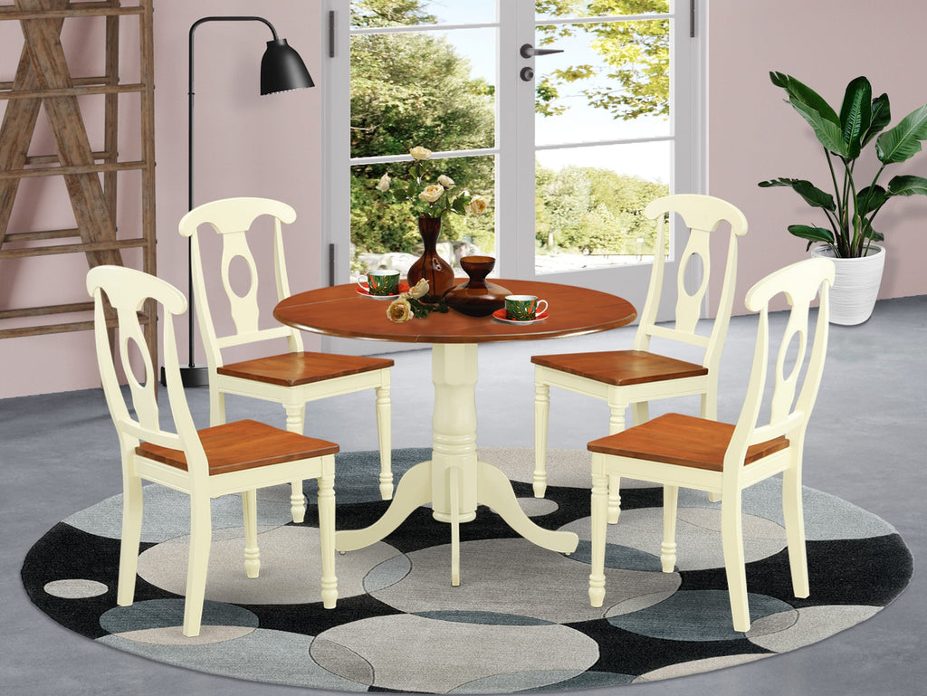 DLKE5-ZF8-O 5-Piece Dining Ensemble with Rounded Table and 4 Chairs in Buttermilk & Cherry, 42