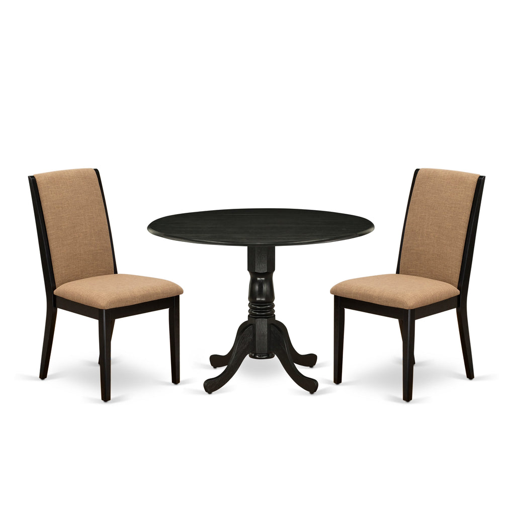 DLLA3-MO8-IM Dining Ensemble Circular Dropleaf Table & 2 Sable Linen Chairs for Breakfast Nook