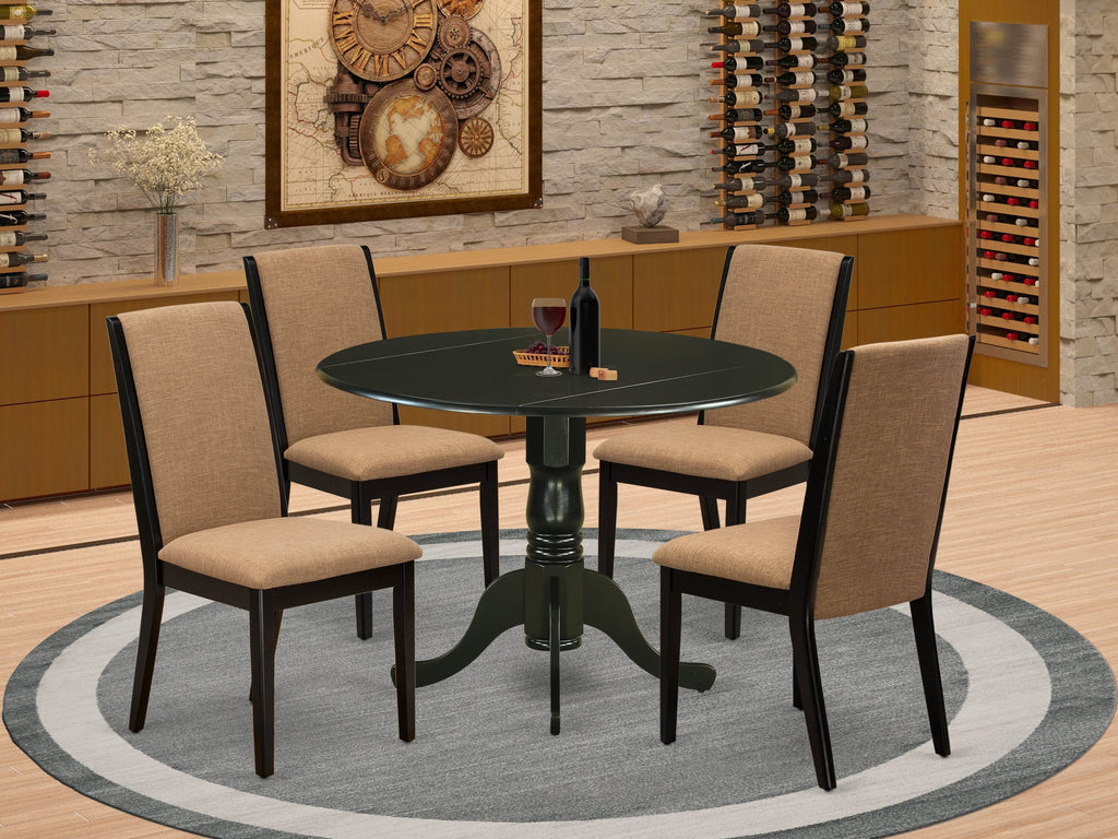 Delightful DLLA5-2C2-8Z Dropleaf Dining Table and 4 Sable-Linen Parson Seats Set, 42x42