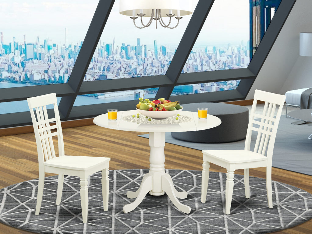 Luxe Dining Set DLLG3-KAO-Y Elegant Drop-Leaf Table with 2 Chairs, 42x42, Chic Ivory Finish