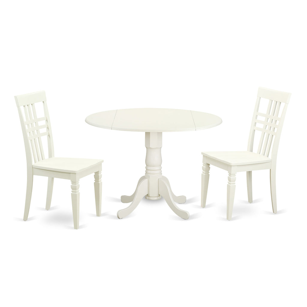 Luxe Dining Set DLLG3-KAO-Y Elegant Drop-Leaf Table with 2 Chairs, 42x42, Chic Ivory Finish
