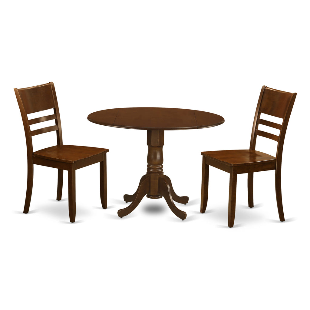 DLLY3-1Z7-K Delightful 3-Piece Set with Round Drop Leaf Table and Sturdy Chairs for Cozy Dining Spaces, Espresso Finish