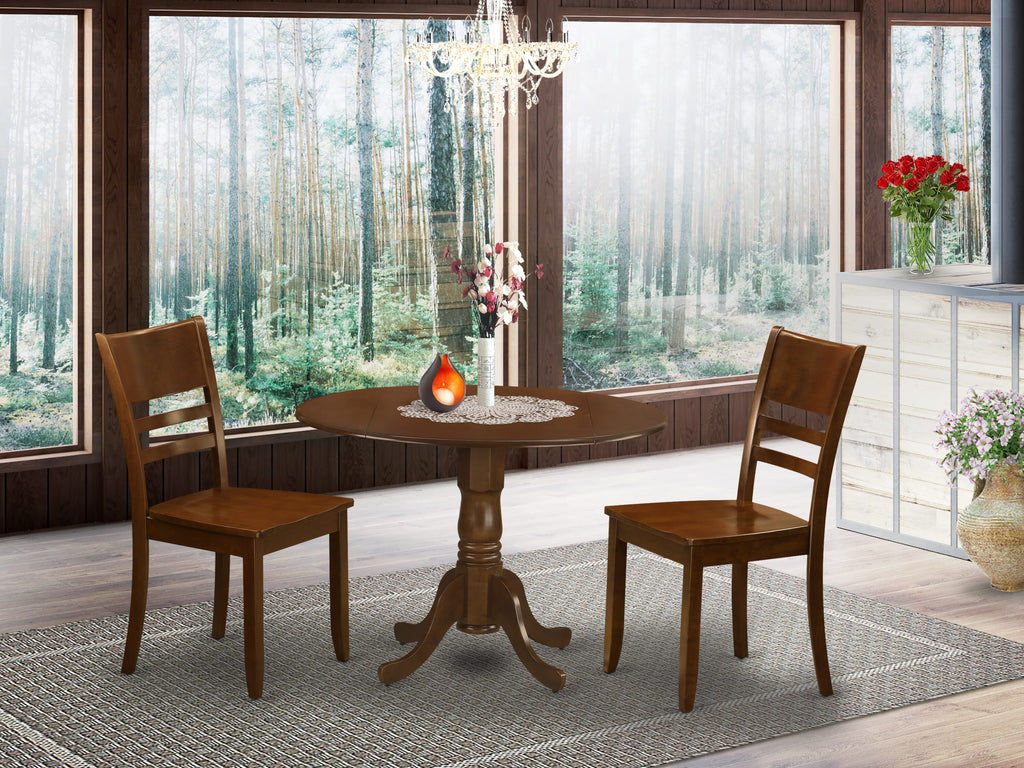 DLLY3-1Z7-K Delightful 3-Piece Set with Round Drop Leaf Table and Sturdy Chairs for Cozy Dining Spaces, Espresso Finish