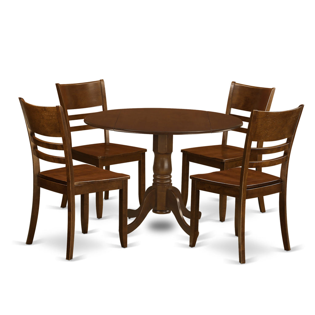 DLLY5-093-4 Elegant Dining Ensemble Round Table with Dropleaf & 4 Chairs Set, Rich Espresso Finish