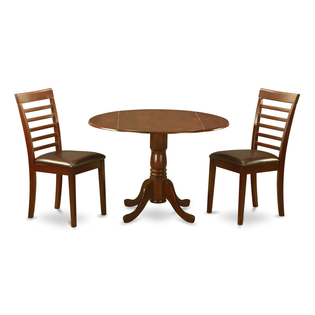 DLML3-SUQ-52 Versatile 3-Piece Dining Set with Dropleaf Table & Upholstered Chairs in Mahogany Finish