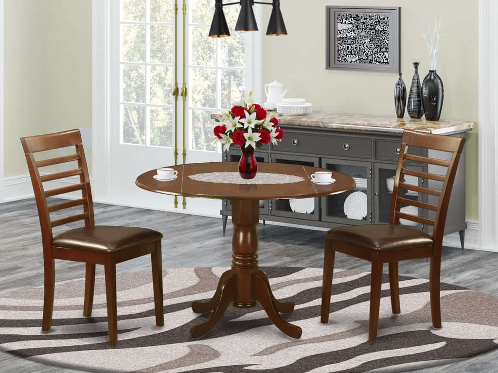 DLML3-SUQ-52 Versatile 3-Piece Dining Set with Dropleaf Table & Upholstered Chairs in Mahogany Finish