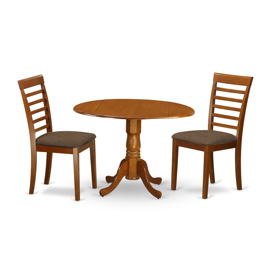DLML3-DKC-X 3-Piece Dining Set with Circular Table & Two Padded Seat Chairs, 42 Inch Saddle Brown Finish