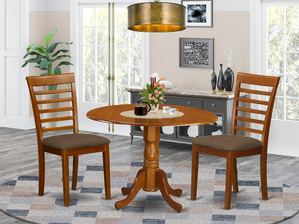 DLML3-DKC-X 3-Piece Dining Set with Circular Table & Two Padded Seat Chairs, 42 Inch Saddle Brown Finish