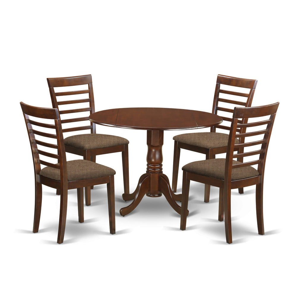 Convert Dining Space with DLML5-ISQ-T 5-Piece Set Round Drop-leaf Table & 4 Comfy Chairs