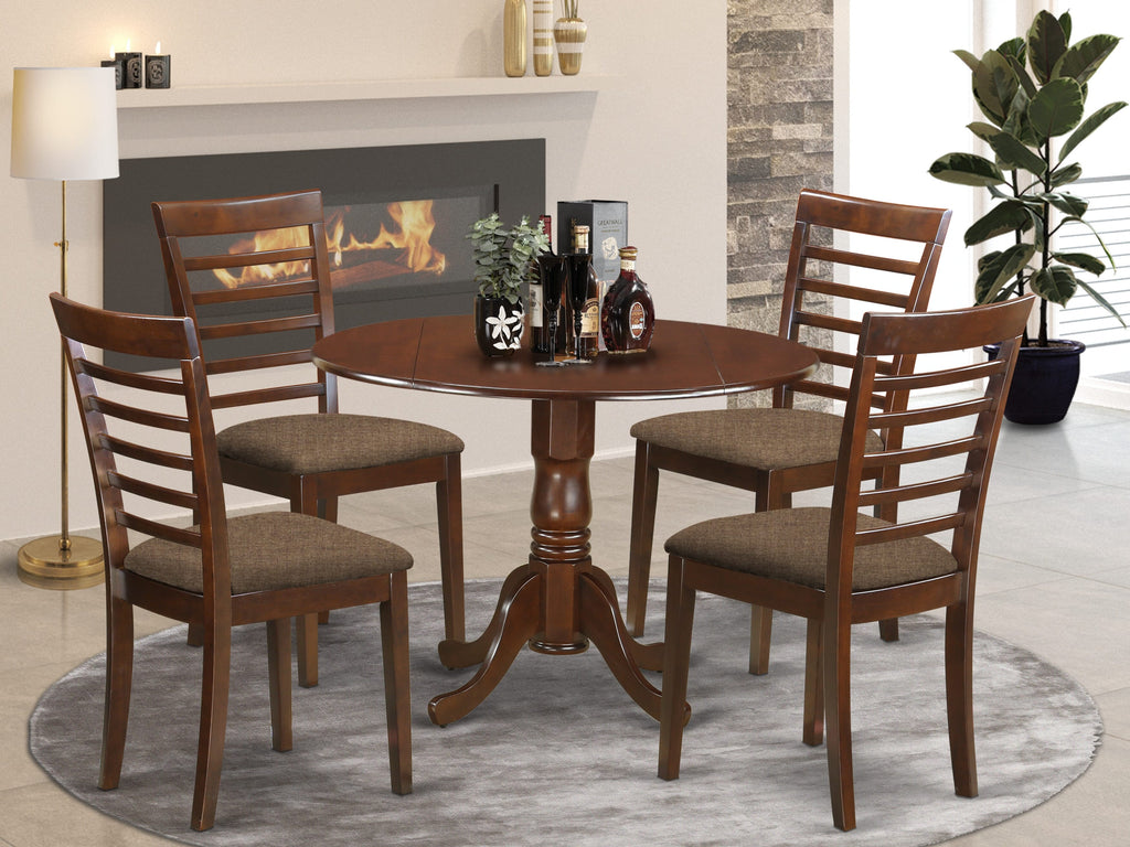 Convert Dining Space with DLML5-ISQ-T 5-Piece Set Round Drop-leaf Table & 4 Comfy Chairs