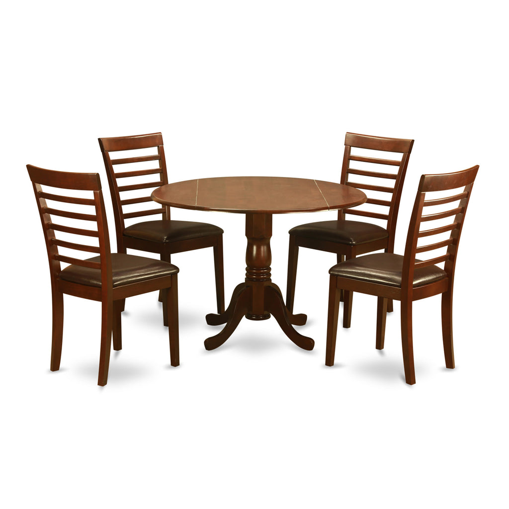 DLML5-3FD-28 5 Piece Round Mahogany Dining Set with Dropleaf Table & Faux Leather Upholstered Chairs