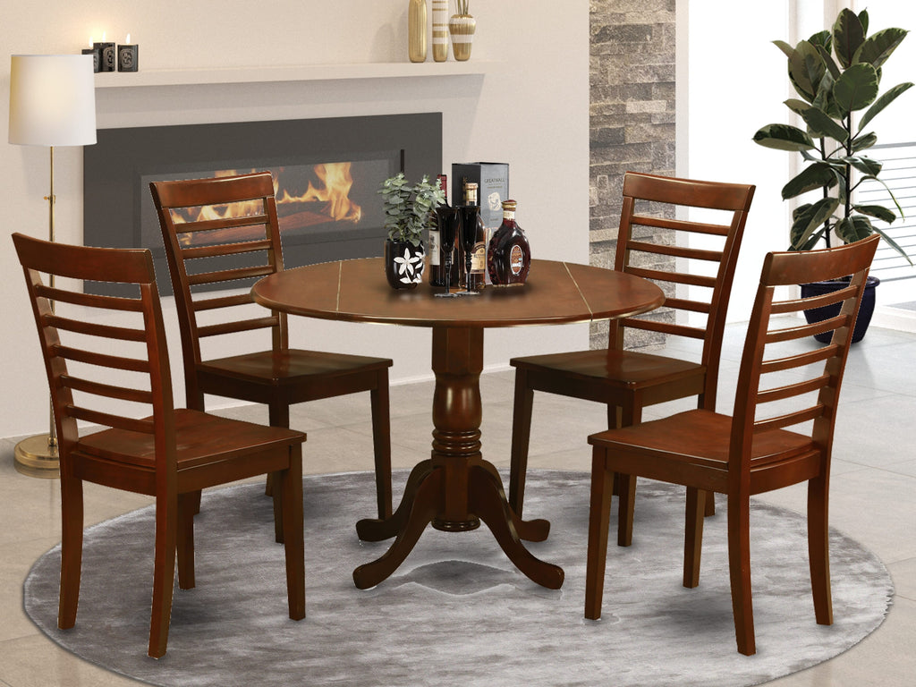 Dining Ensemble DLML5-8V4-4 5-Piece Set with Dropleaf Round Table & Chairs, 42x42 in Mahogany Delight