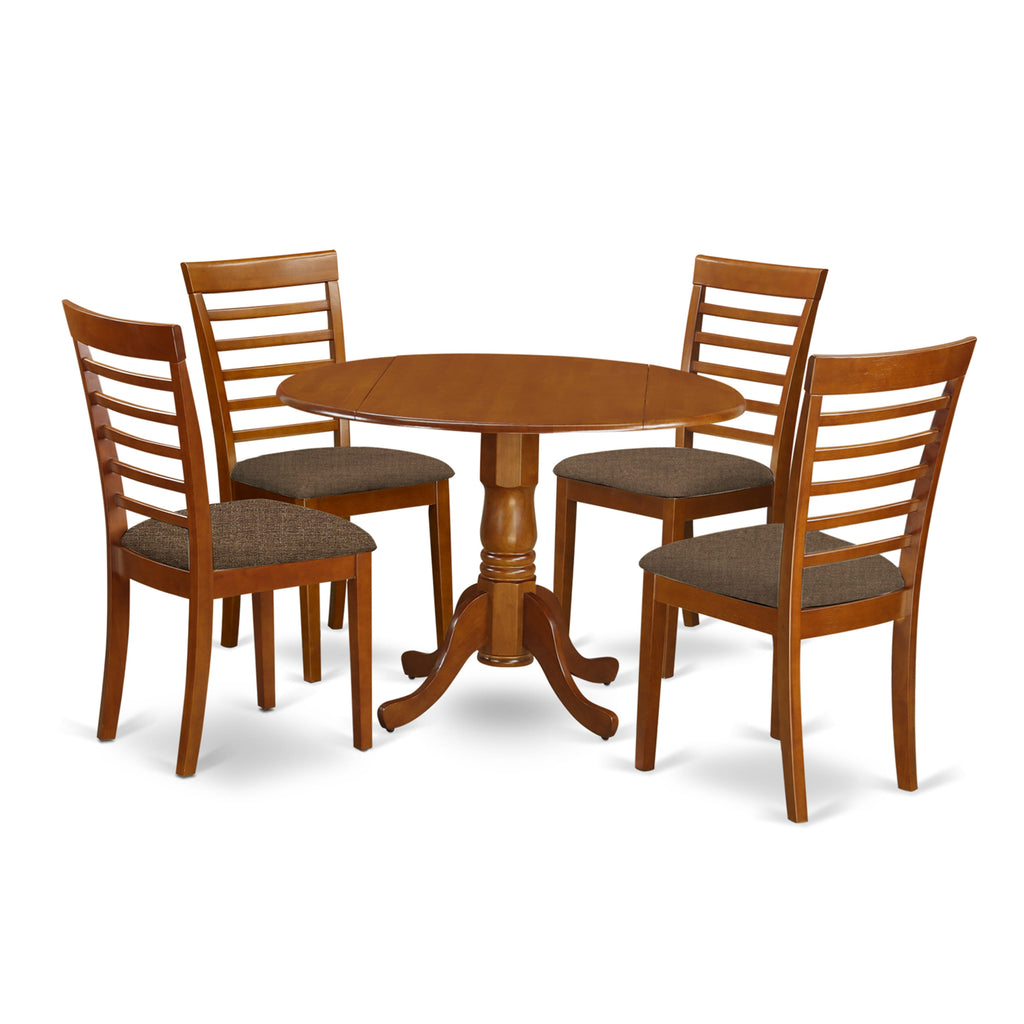 DLML5-UUE-V 5-Piece Set Table with Dropleaf & 4 Upholstered Chairs in Saddle Brown, 42x42 Inch