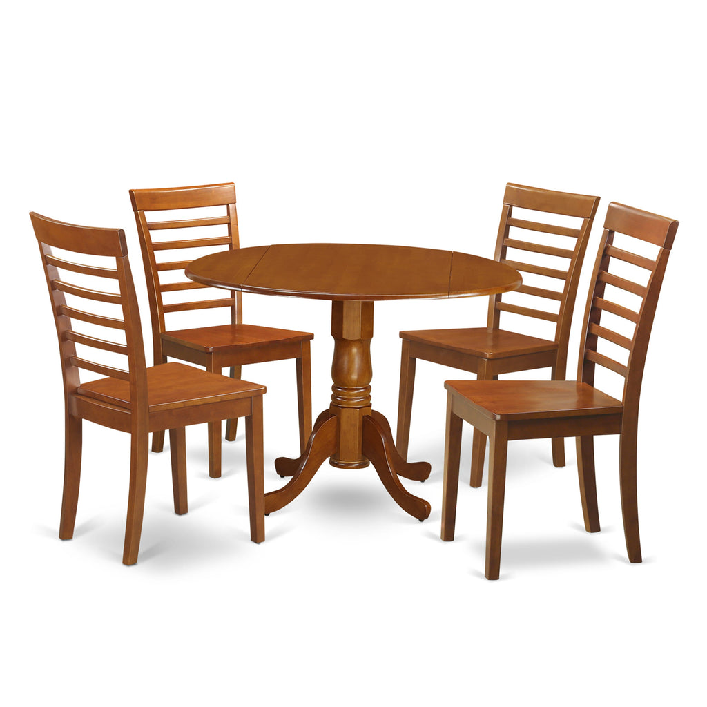 DLML5-IBU-5 Compact 5-Piece Dining Ensemble with Round Table and 4 Chairs in Warm Brown
