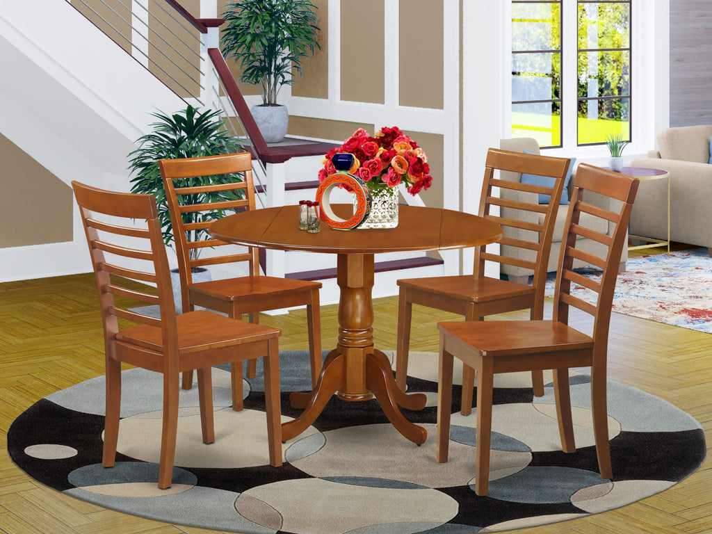 DLML5-IBU-5 Compact 5-Piece Dining Ensemble with Round Table and 4 Chairs in Warm Brown