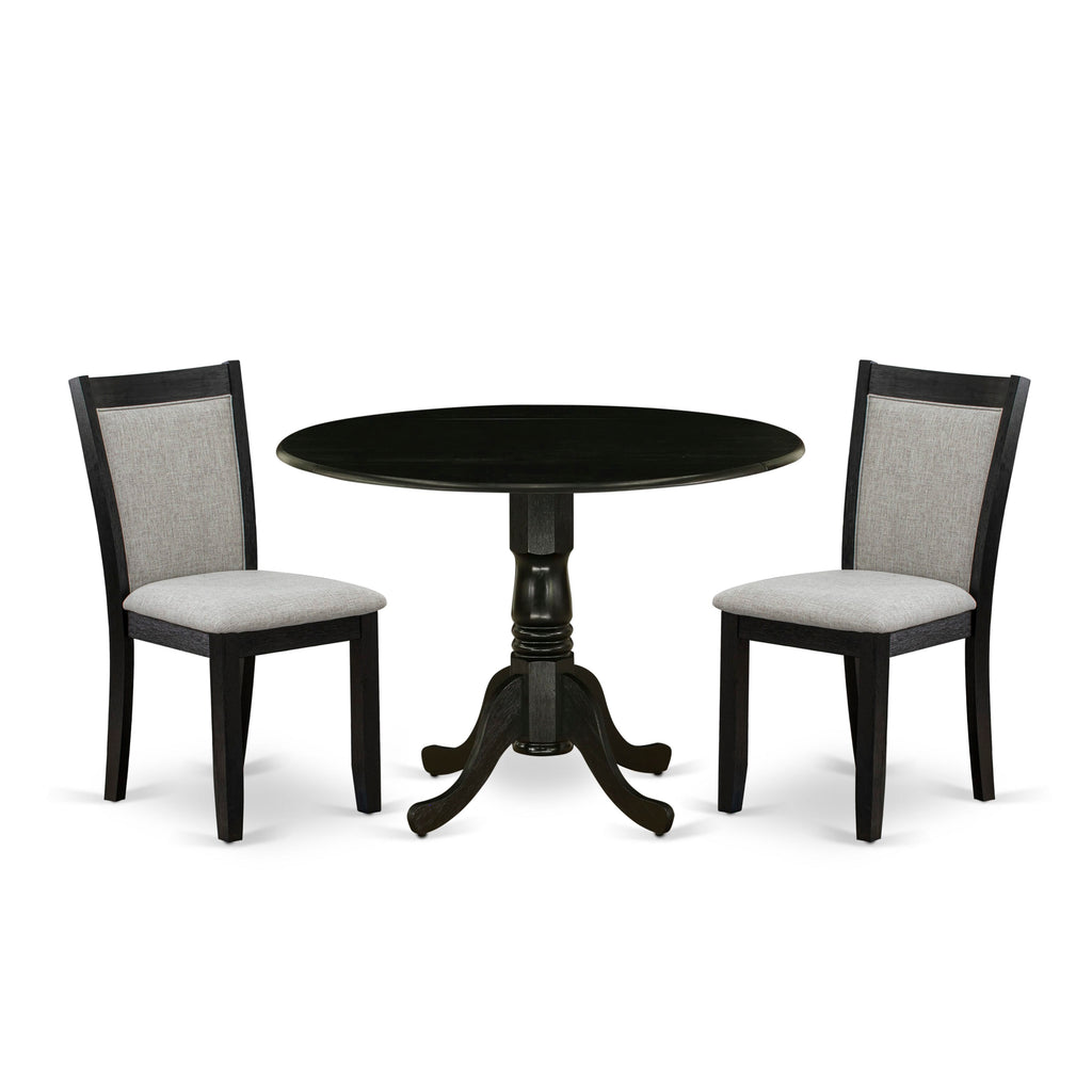 DLMZ3-G2R-6P Elegant 3-Piece Dining Set with Round Drop-leaf Table and 2 Stylish Shitake Linen Chairs, Wirebrushed Finish