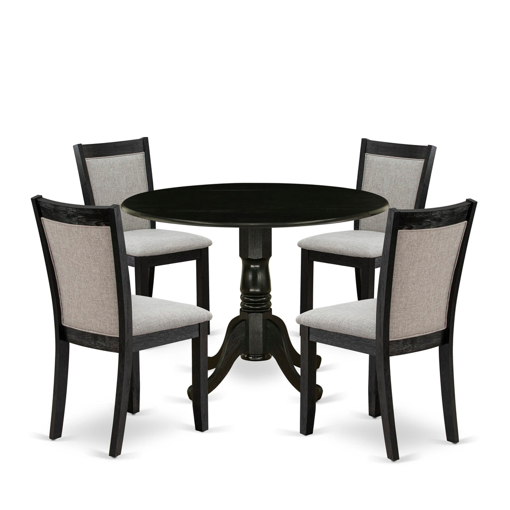 DLMZ5-5VE-5H Dining Ensemble Modern Round Table with Dropleaf & Linen Upholstered Chairs for Cozy Gatherings
