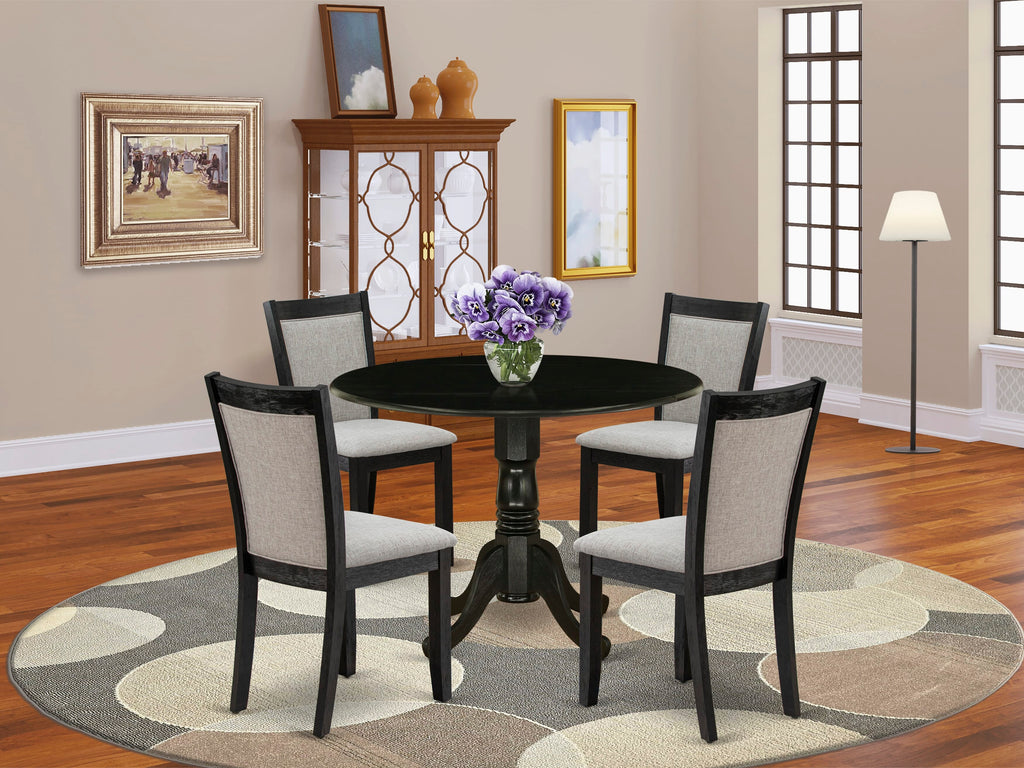 DLMZ5-5VE-5H Dining Ensemble Modern Round Table with Dropleaf & Linen Upholstered Chairs for Cozy Gatherings