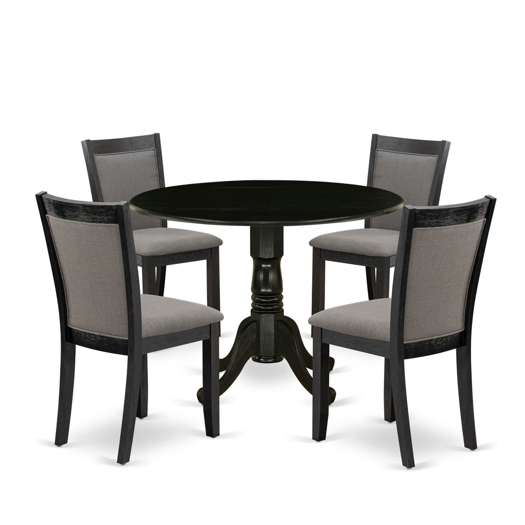 DLMZ5-FCI-UI 5 Pc Dining Set - Round Dropleaf Table & 4 Grey Parson Chairs, 42 Black Finish
