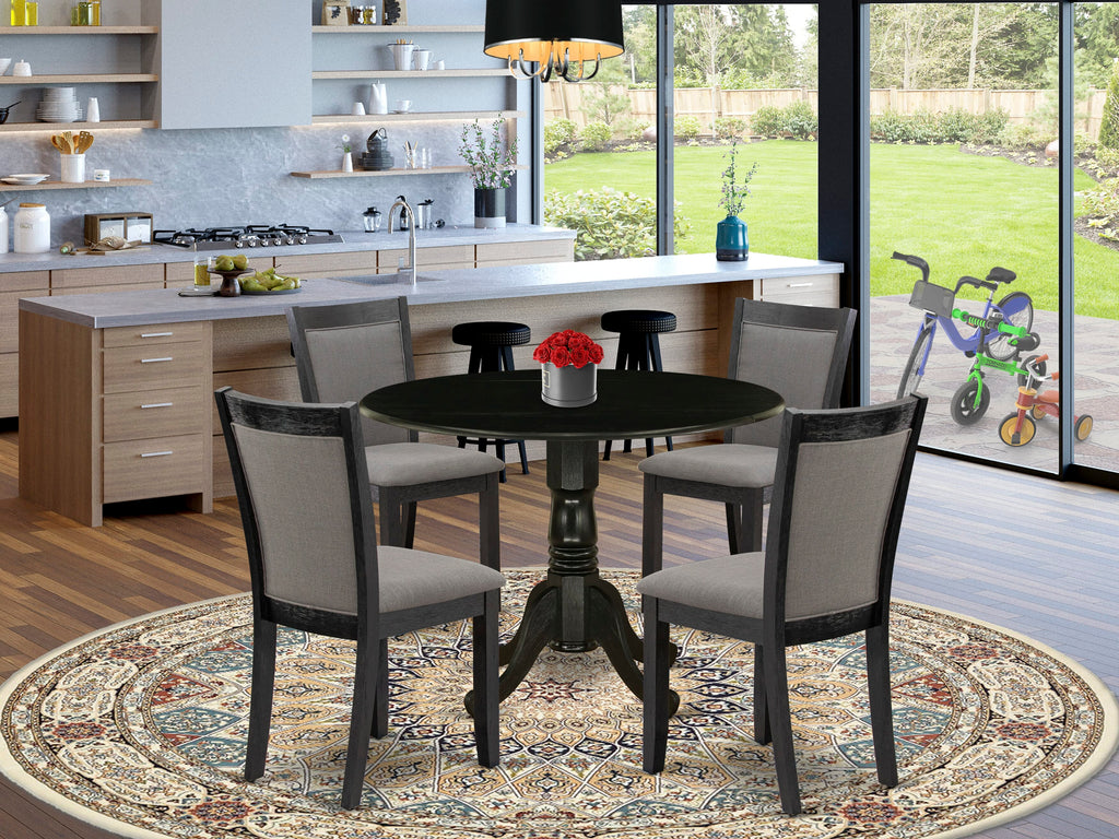 DLMZ5-FCI-UI 5 Pc Dining Set - Round Dropleaf Table & 4 Grey Parson Chairs, 42 Black Finish