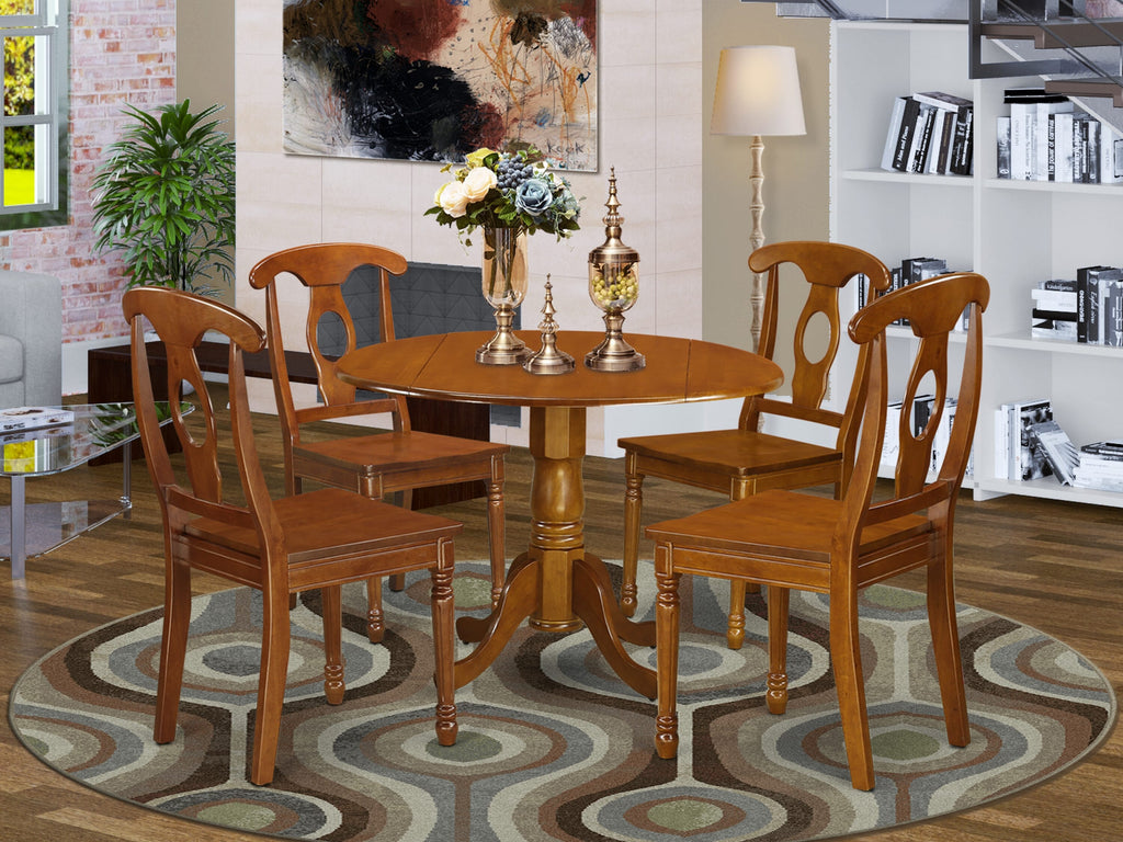 DLNA5-COH-Z 5-Piece Dining Ensemble with Dropleaf Table and 4 Wooden Chairs, 42 Saddle Brown Elegance
