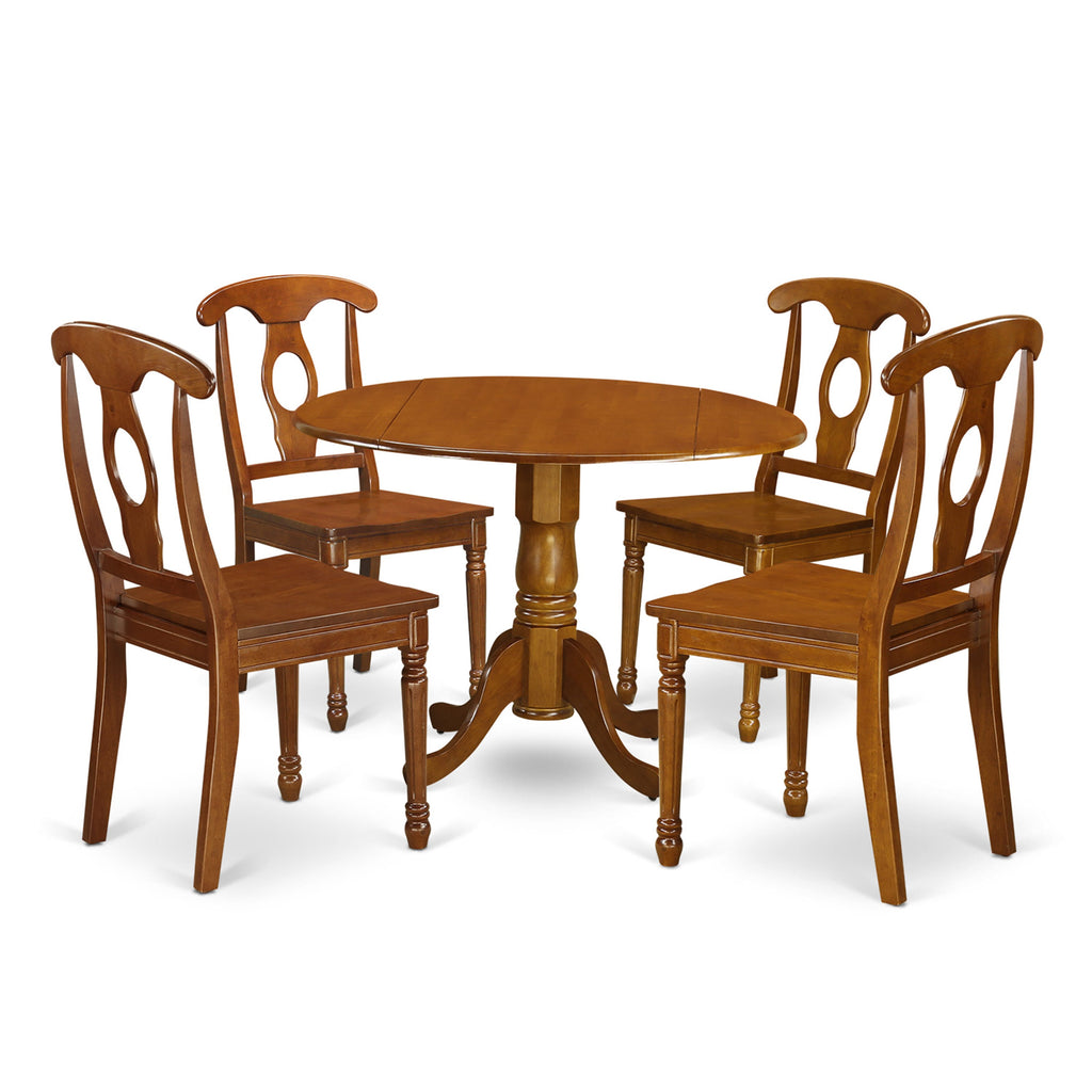 DLNA5-COH-Z 5-Piece Dining Ensemble with Dropleaf Table and 4 Wooden Chairs, 42 Saddle Brown Elegance
