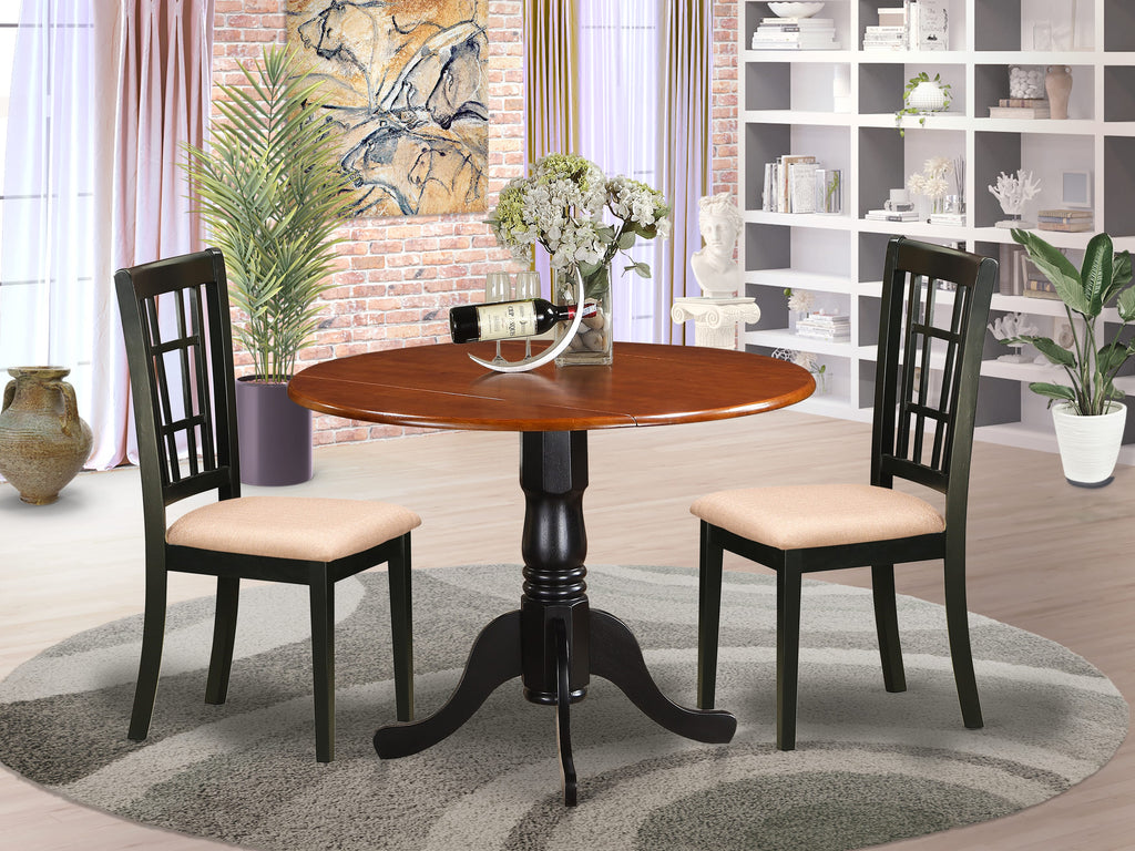 DLNI3-HU6-0 Compact Round Dining Set with Dropleaf Table & Sleek Chairs for Cozy Nooks, 42