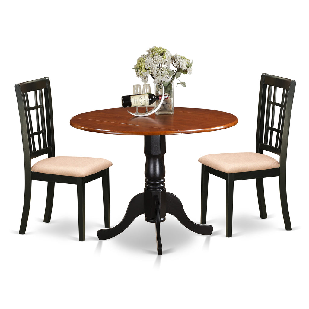 DLNI3-HU6-0 Compact Round Dining Set with Dropleaf Table & Sleek Chairs for Cozy Nooks, 42