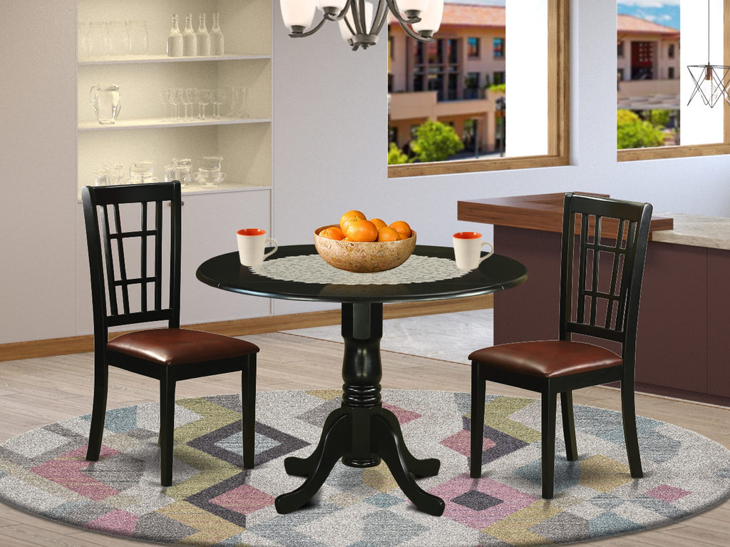 DLNI3-CHA-RJ Series 3-Piece Space-Saving Dining Ensemble with Drop Leaf & Cushioned Chairs