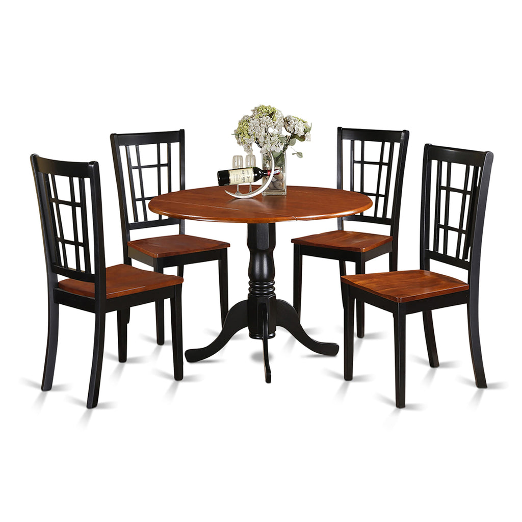 Elegant DLNI5-ML1-I 5-Piece Dining Ensemble with Round Drop-leaf Table & 4 Stylish Chairs, 42 Black Cherry