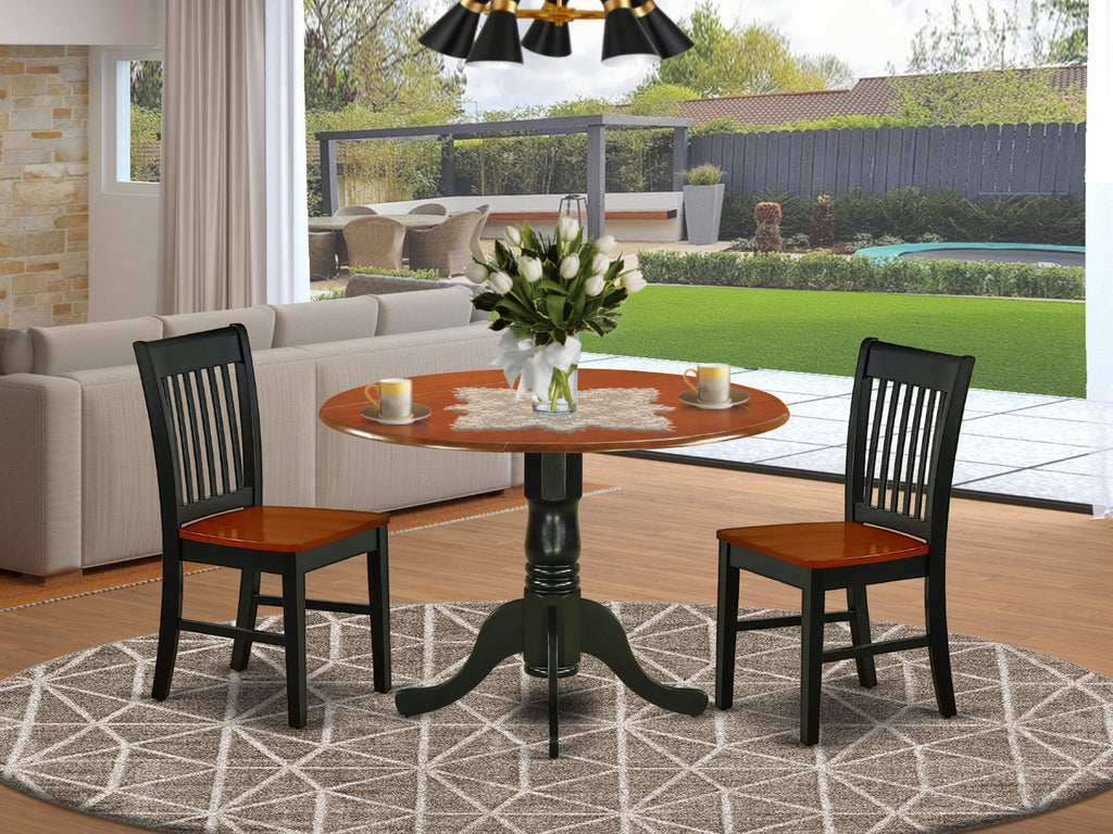 Dining Ensemble DLNO3-7OY-A, Trio Piece Includes Round Table with Dropleaf & 2 Chairs, 42 in Black & Cherry