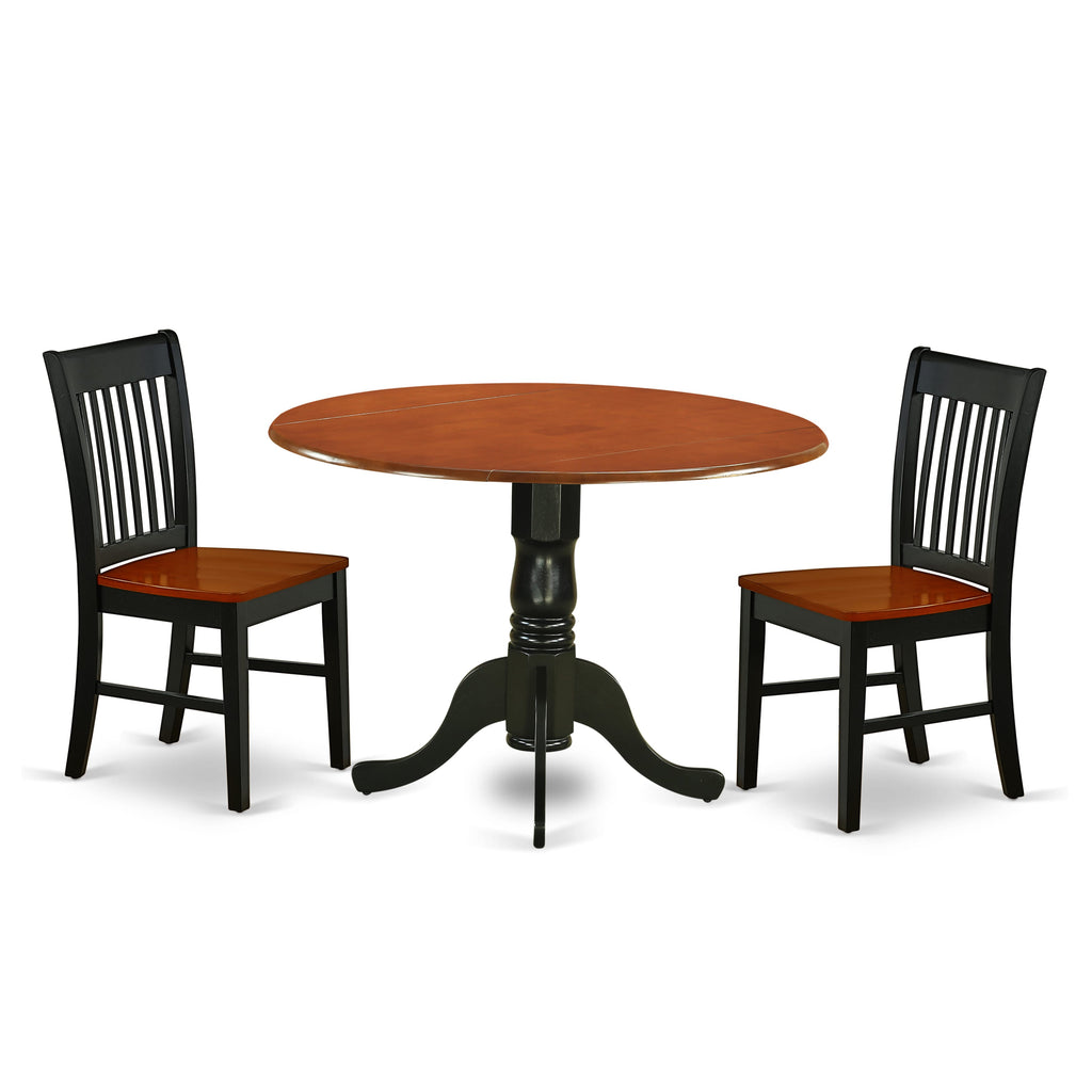 Dining Ensemble DLNO3-7OY-A, Trio Piece Includes Round Table with Dropleaf & 2 Chairs, 42 in Black & Cherry