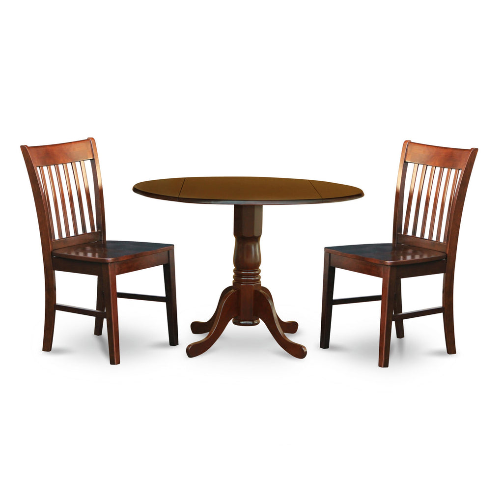 DLNO3-352-E Compact Mahogany Dining Set with Folding Table & Two Chairs for Cozy Nooks, Dimensions 42x42 Inches