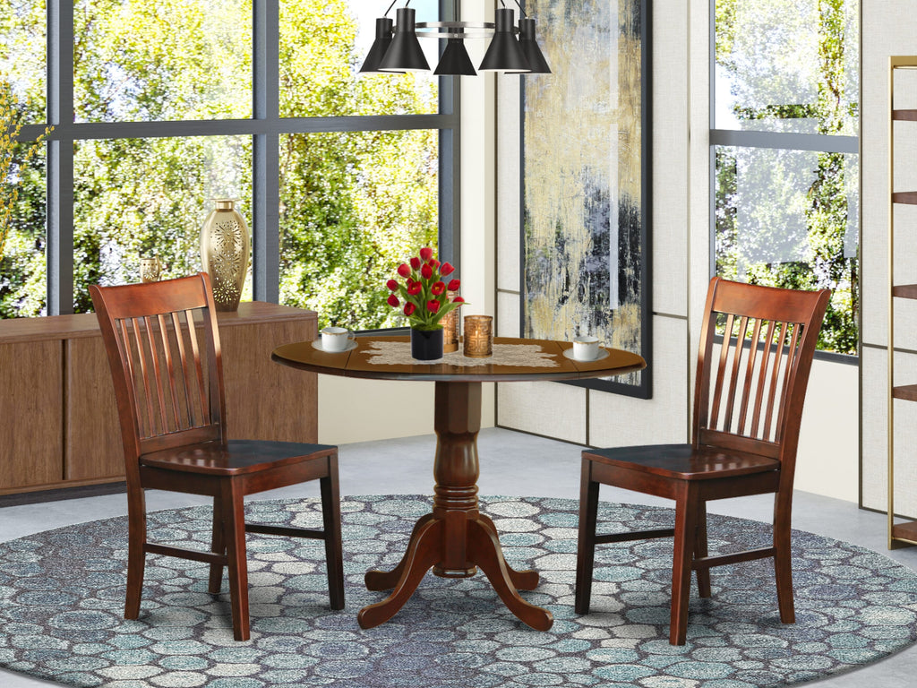DLNO3-352-E Compact Mahogany Dining Set with Folding Table & Two Chairs for Cozy Nooks, Dimensions 42x42 Inches