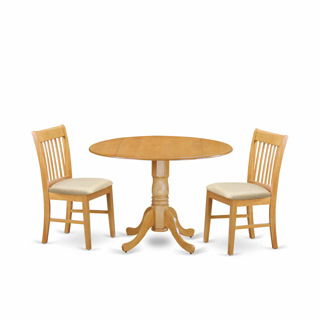 DLNO3-FC4-P Compact Round Dining Set 3 Pieces - Dropleaf Table & Linen Chairs