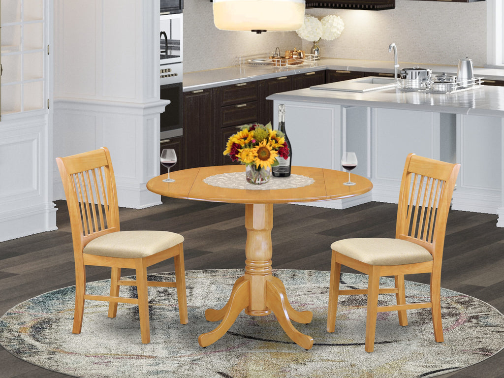 DLNO3-FC4-P Compact Round Dining Set 3 Pieces - Dropleaf Table & Linen Chairs