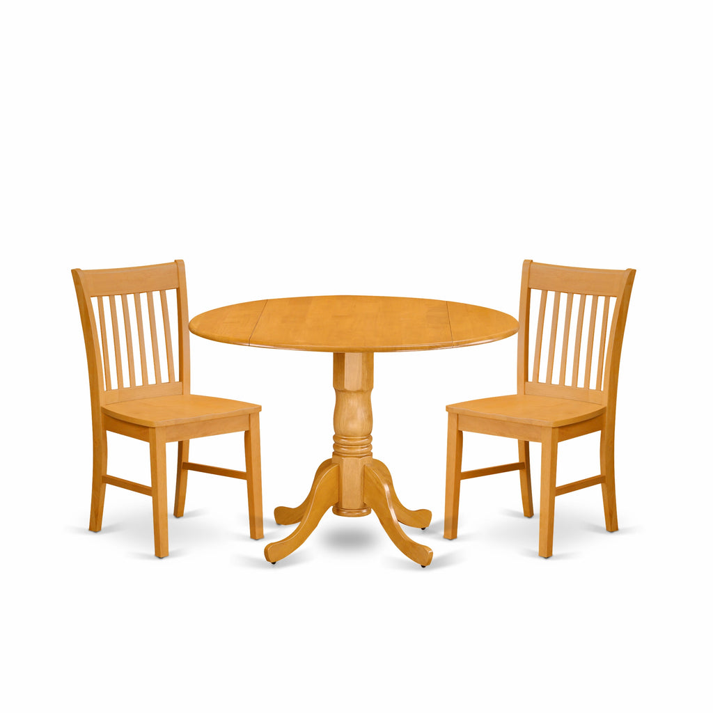DLNO3-0IY-1 Set of Dropleaf Round Wooden Dining Table with Chairs, 3-Piece Oak Set