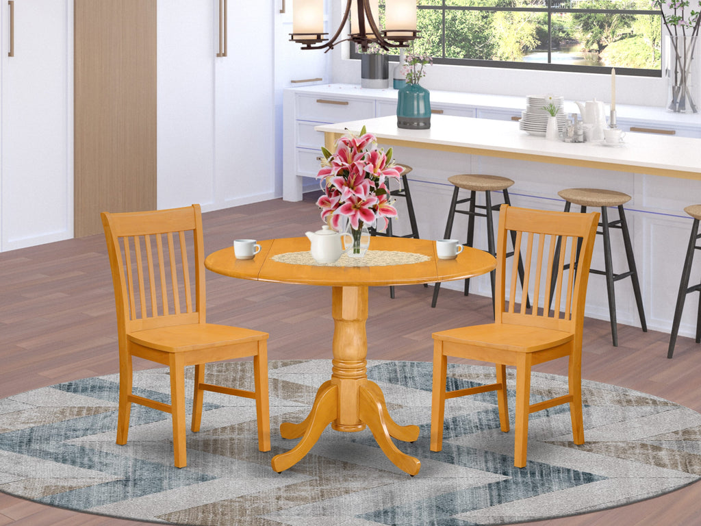 DLNO3-0IY-1 Set of Dropleaf Round Wooden Dining Table with Chairs, 3-Piece Oak Set